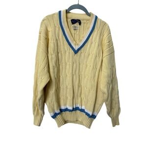 Gieves & Hawkes Savile Row England Yellow Cotton Cable Knit Tennis Sweater L